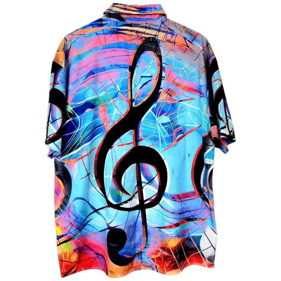 Mens 1XL Button-Up Short-Sleeve Vibrant Music Note Multicolor Abstract Print - Picture 4 of 12
